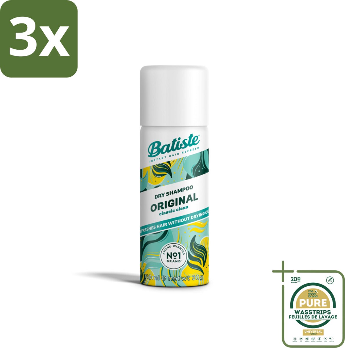 3 x Batiste - Classic Clean - Droogshampoo - Koele en Schone Geur - Verfrist en Geeft Grip - 50ml - Grootverpakking - Droogshampoo - Haarverfrissend - Haaropfrissen - Sport Haar - Haar Styling