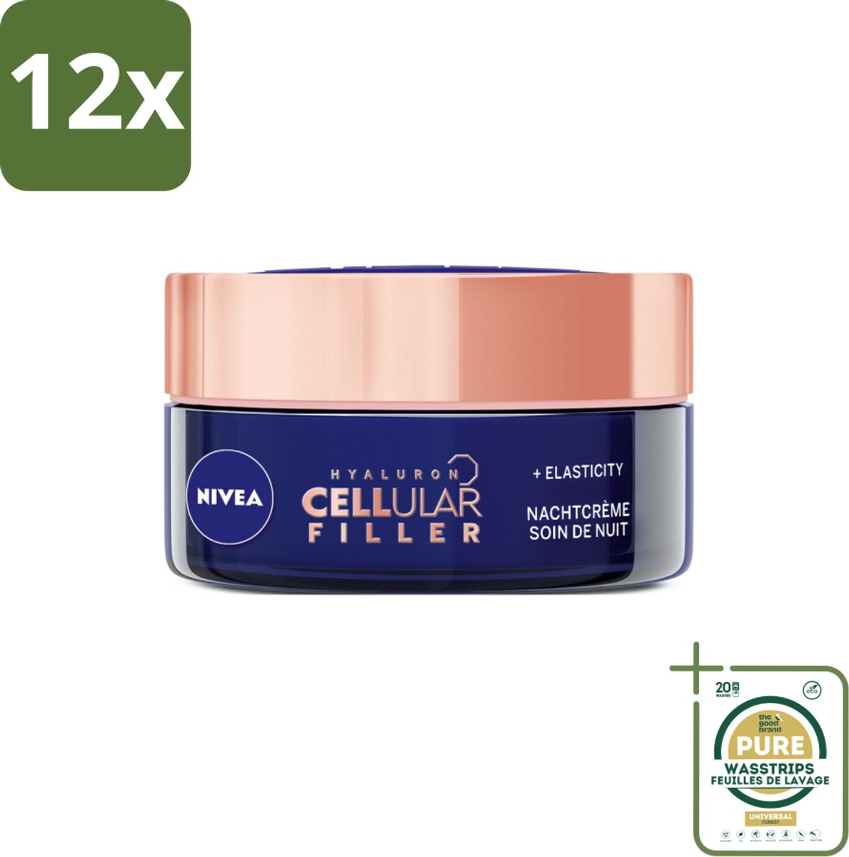 NIVEA - Nachtcrème - CELLular Expert Lift Anti-Veroudering - Voor alle huidtypes - Met Bakuchiol & Hyaluronzuur - Verhoogt collageen & anti-rimpel - 50 ml - Voordeelverpakking - 12 stuks - Bakuchiol - Hyaluronzuur