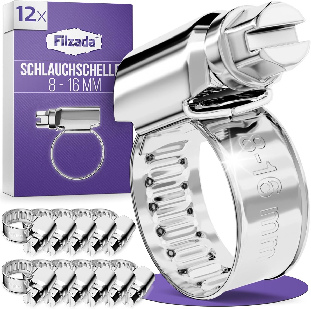 Slangklemmen set 12x RVS 8-16 mm - verstelbare inox slangklem - duurzaam en roestvrij - ShopVlot