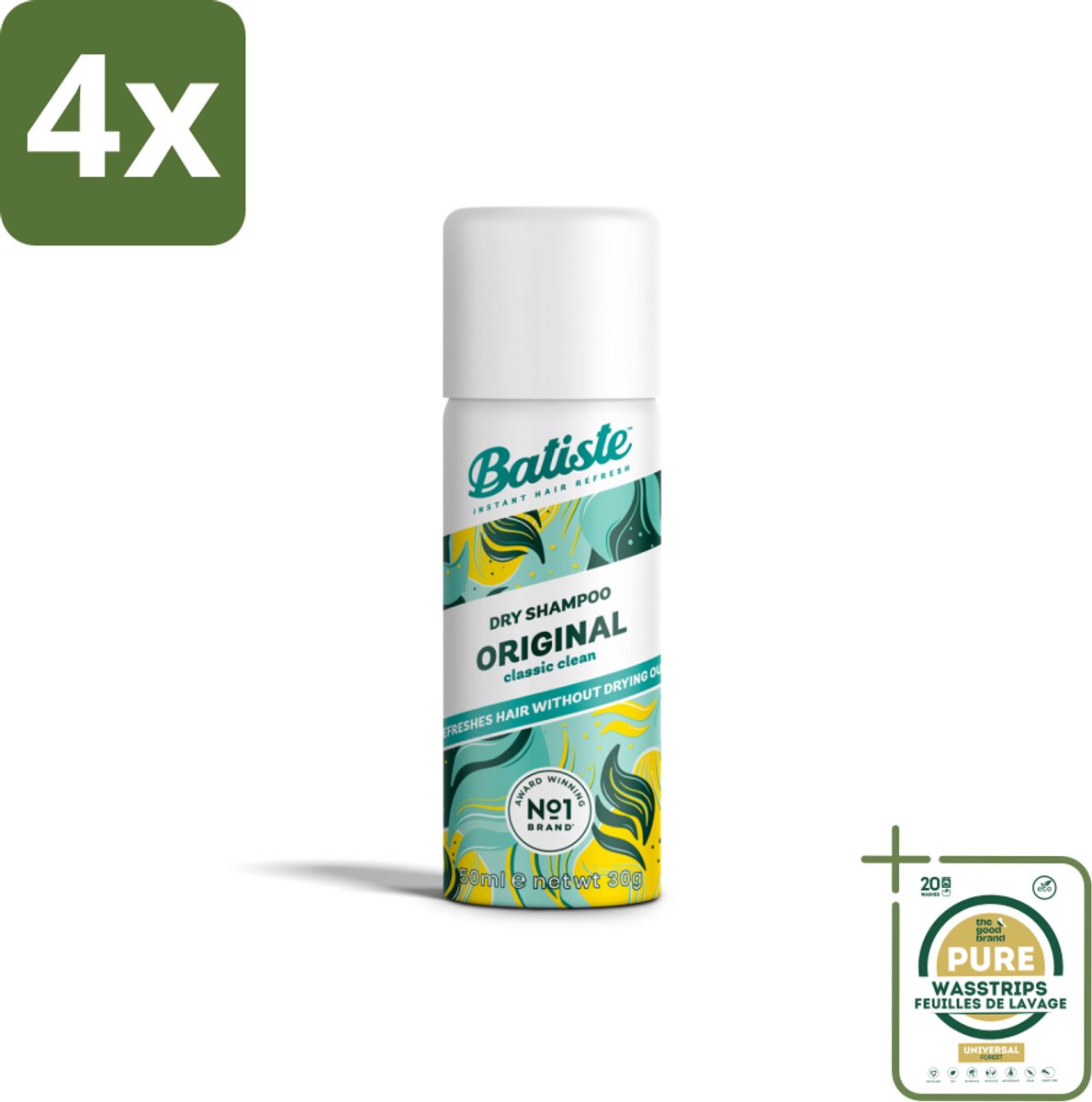 Batiste - Classic Clean - Droogshampoo - Koele en Schone Geur - Verfrist en Geeft Grip - 50ml - Voordeelverpakking - 4 stuks - Haarverfrisser - Mini shampoo