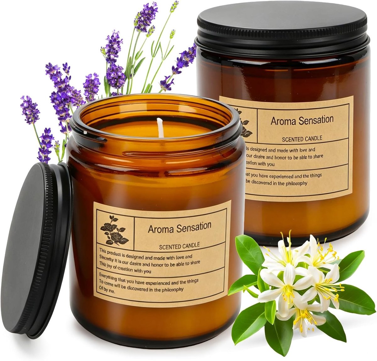 Kaarsenset - Bruin - 200 g - Sojawas met Lavendel en Witte Thee en Gemberbloesem - Voor Buiten en Binnen