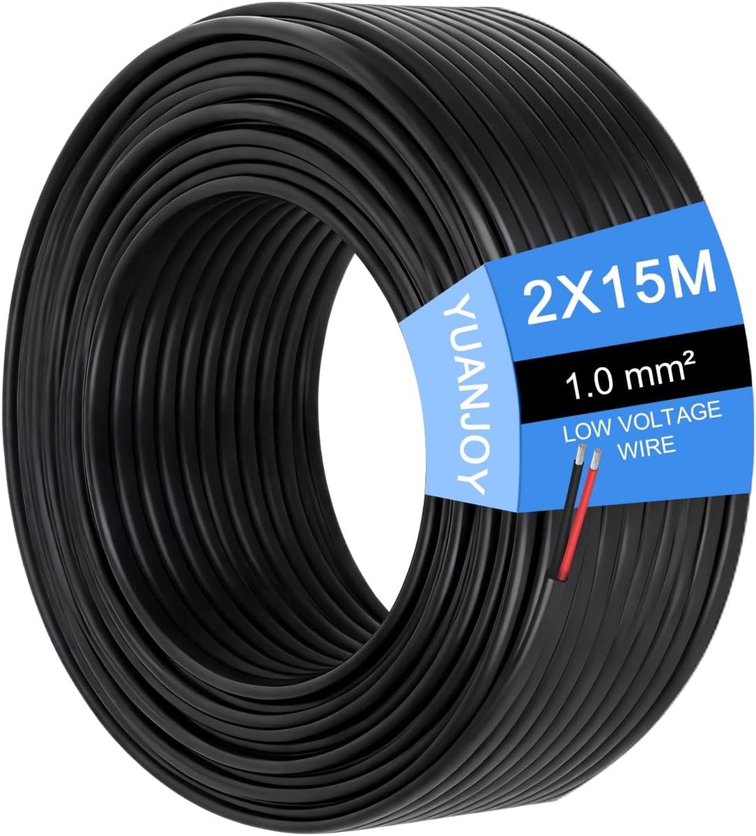 2 draden, 1,0 mm², 15 meter, voertuigkabel, meeraderbevestiging, plat, zwart, voor caravans, vrachtwagens, aanhangers - ShopVlot
