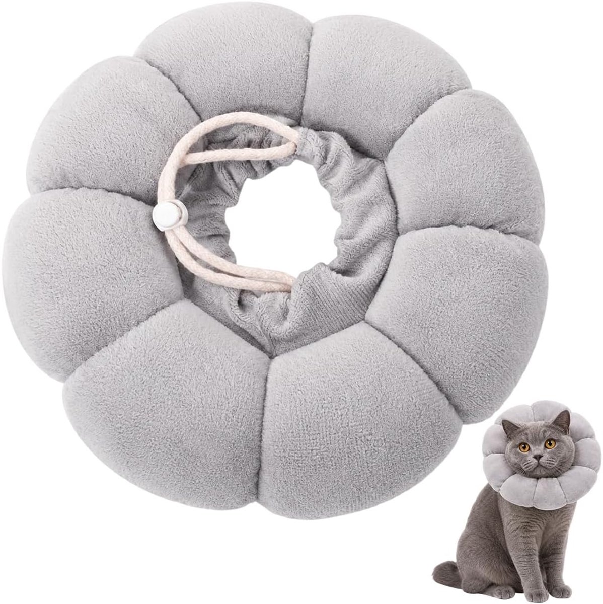 Grijze Lotusbladkat,Zachte Lotusblad,Verstelbare Kattenhalsband na Operatie,Zonnebloemkattenoorbel,Geschikt voor - ShopVlot