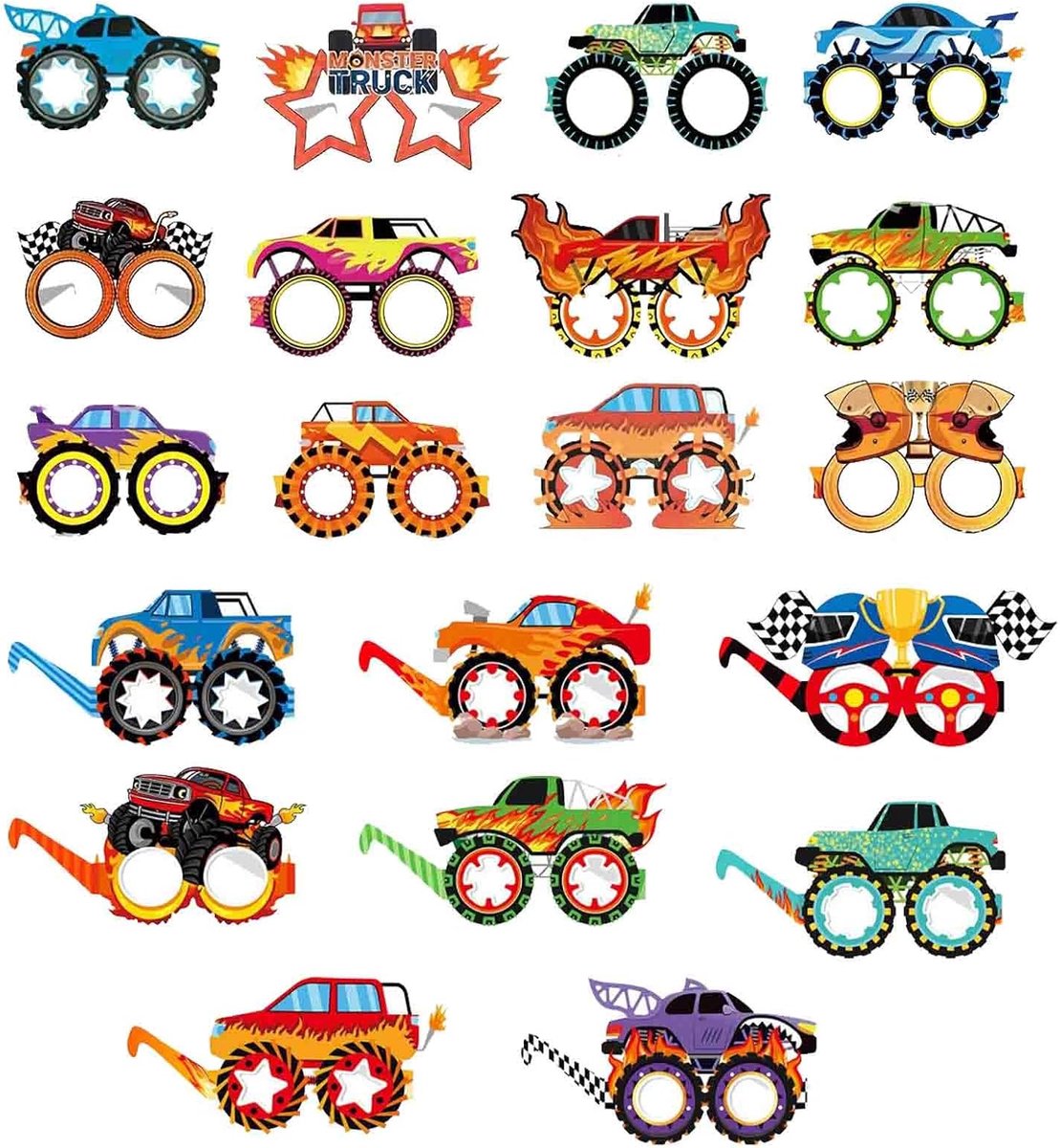 PALUMMA 20 stuks papieren monstertruck-brillen, racebril, gastgeschenken, feestartikelen, verjaardagsdecoraties - ShopVlot