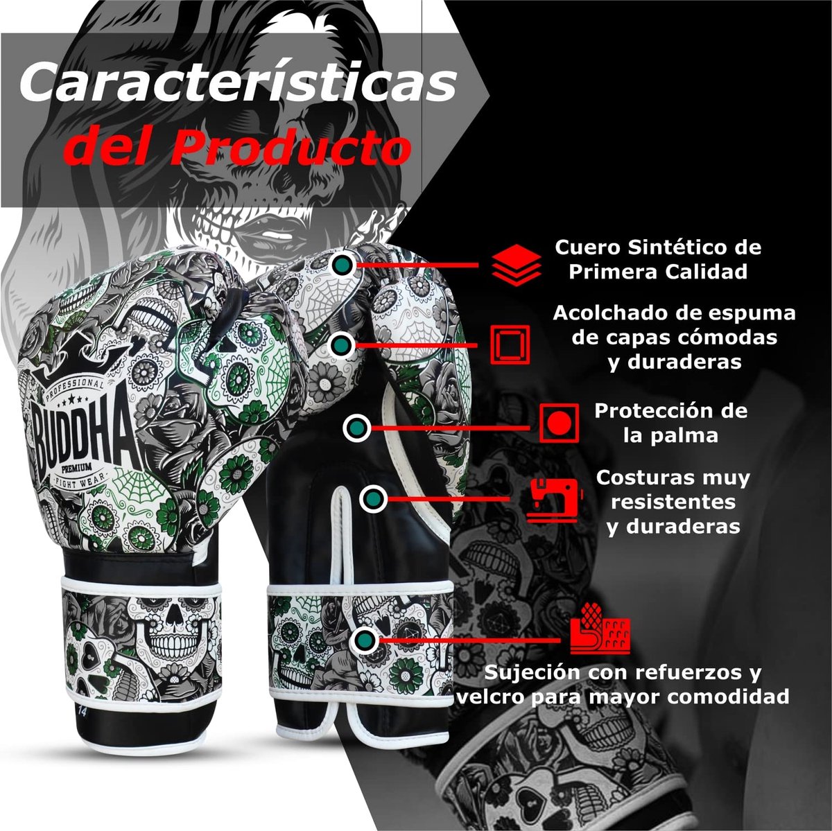 BUDDHA FIGHT WEAR - Mexicaanse bokshandschoenen - Muay Thai - Kickboksen - Hoogwaardig synthetisch leer - ShopVlot