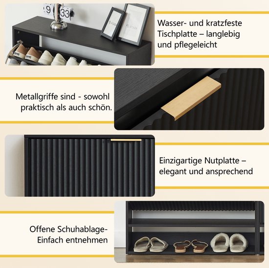 Schoenenkast Met Groef Front En Anti Kantel Beveiliging Voor Hal En Gang Zwart Spanplaat En Metaal 80 X 24 X 102 Cm — afbeelding 3