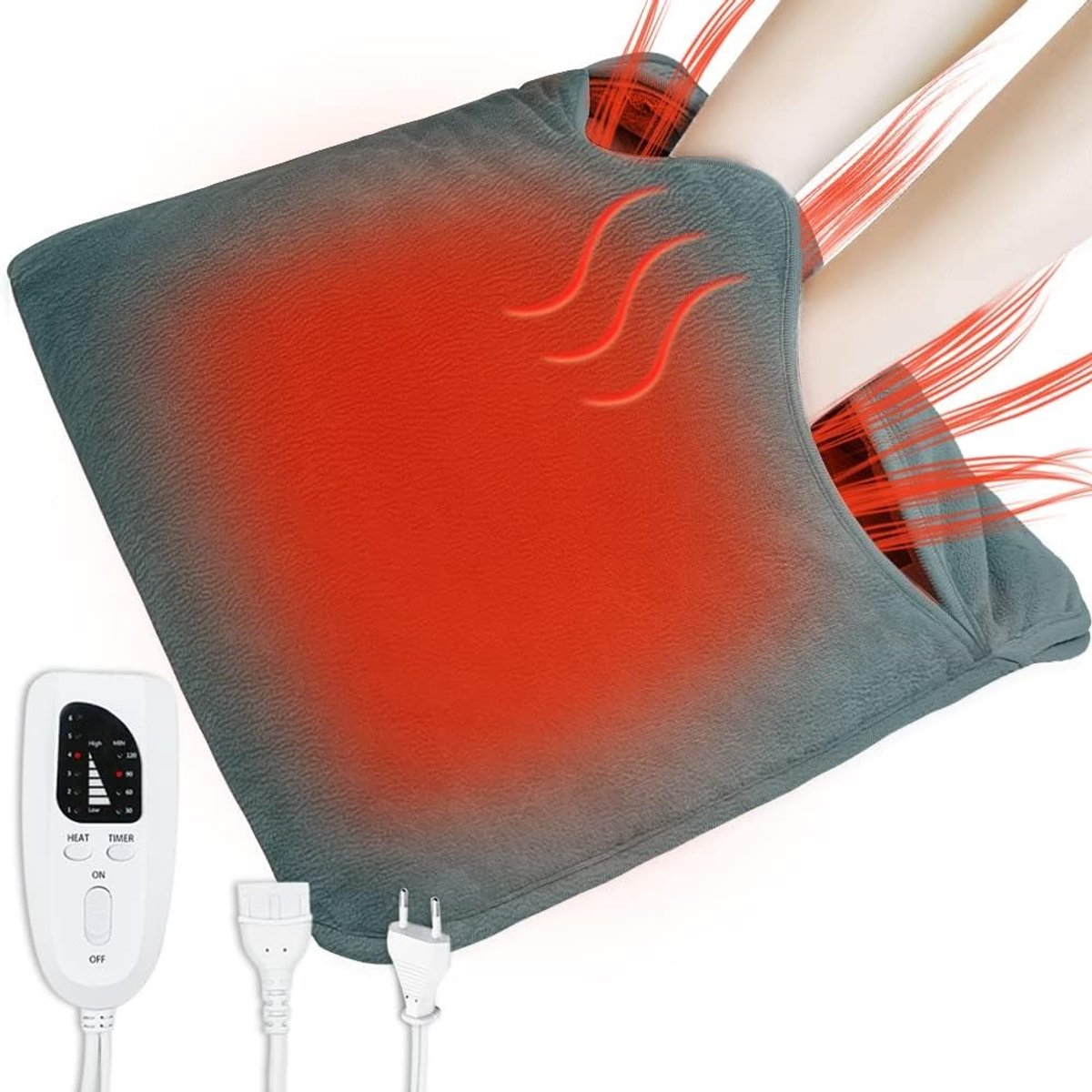Elektrische Voetverwarmer - Donkergrijs - 40 x 40 cm - Snel Opwarmend Kussen van Micro-Pluche - Voor Volledige Lichaamsontspanning