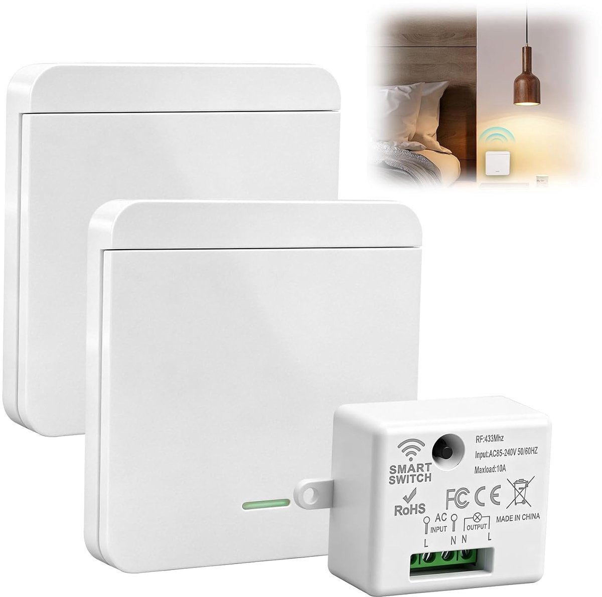 Draadloze lichtschakelaarset, 433 MHz, draadloze schakelaar met 2 zender en controller, ontvanger, 10 A, 240 V - ShopVlot