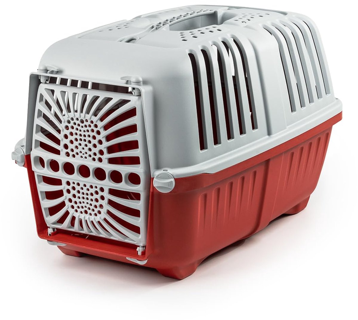Famanu – Hondentransportbox van stevig gerecycled kunststof, 55x36x36 cm, geschikt voor katten en kleine huisdieren, tot 15 kg, rood