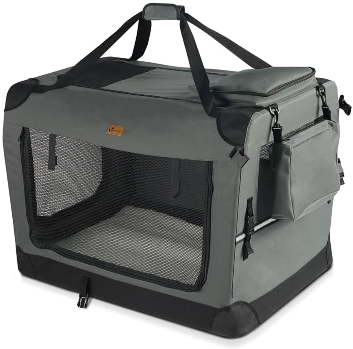 Famanu – Opvouwbare draagtas voor honden en katten, ademende transportbox met afneembare pluche matras, handdraagbaar en schouderriem, ideaal voor huisdieren, S, grijs