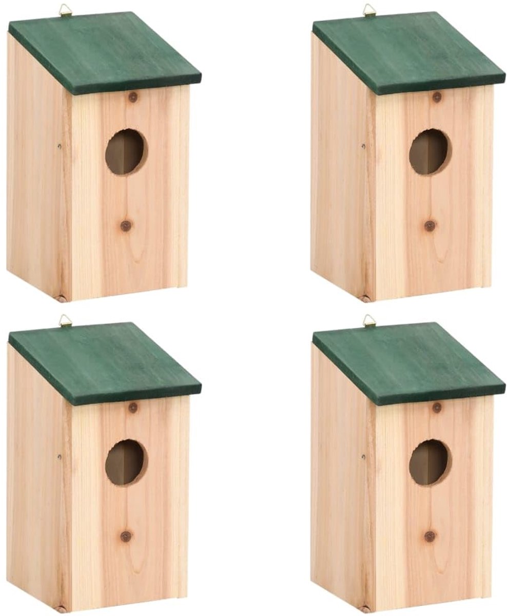 Famanu – Vogelhuisjes set van 4 stuks, 12x12x22 cm, van hout, ideaal voor het huisvesten van vogels in de tuin of op het balkon