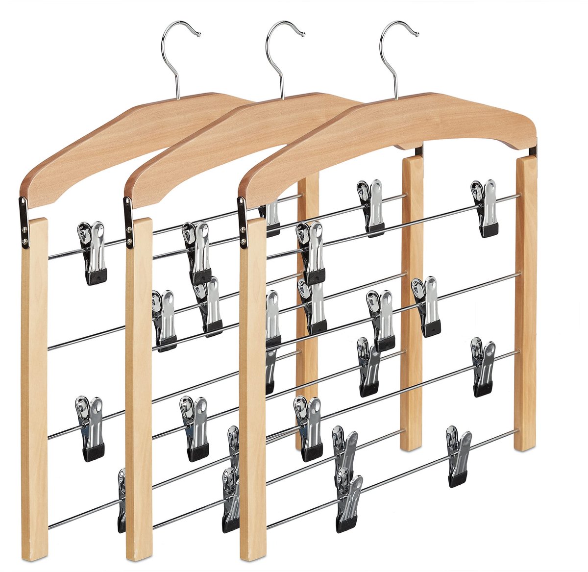 Famanu – Rokhanger set van 3 stuks, antislip met 360° draaibare haak, hout, HxBxD 45,5 x 39 x 2,5 cm, broekhanger, natuur