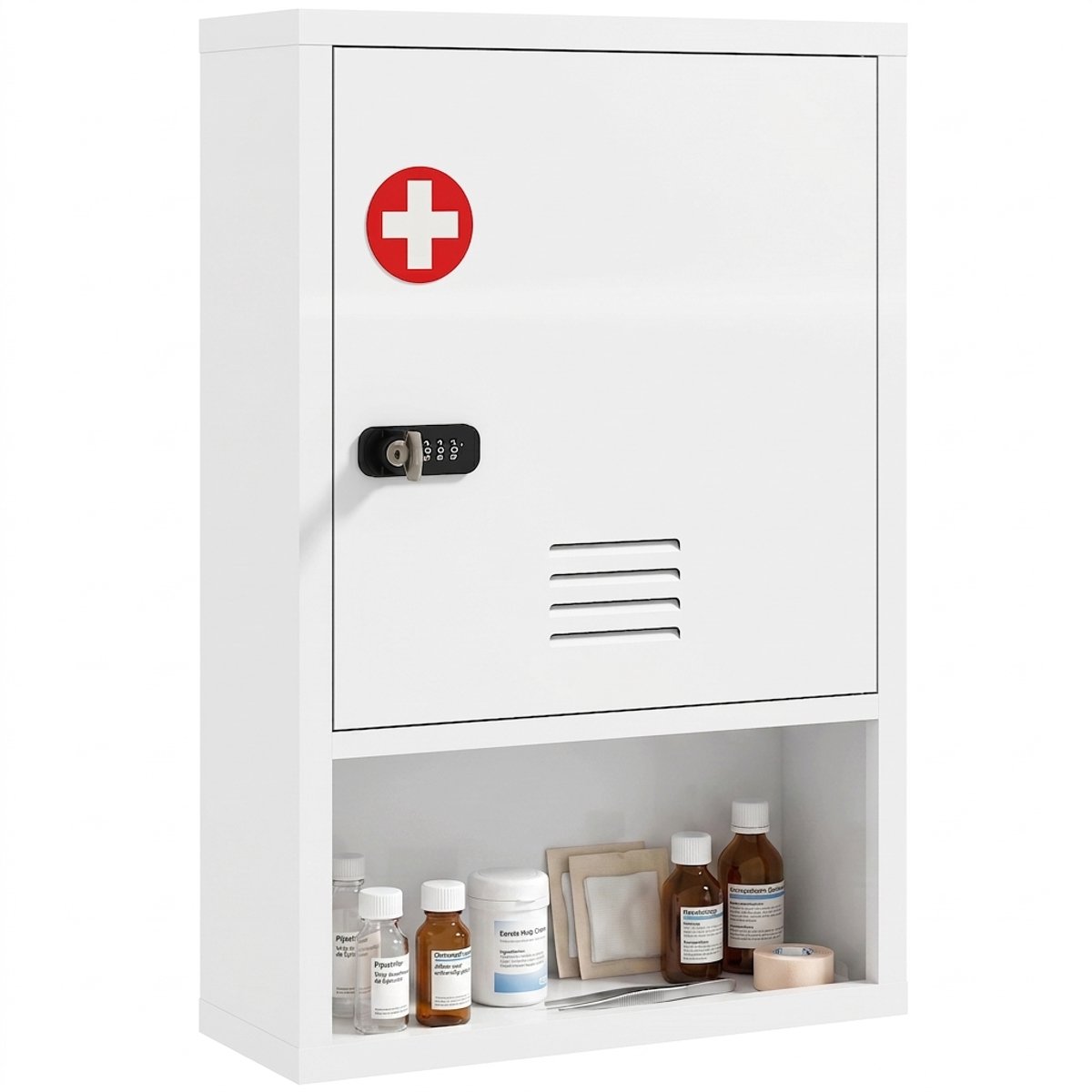 ROLIPO Medicijnkast voor Wandmontage – Afsluitbaar met Cijferslot en Sleutel – 3 Niveaus – Wit