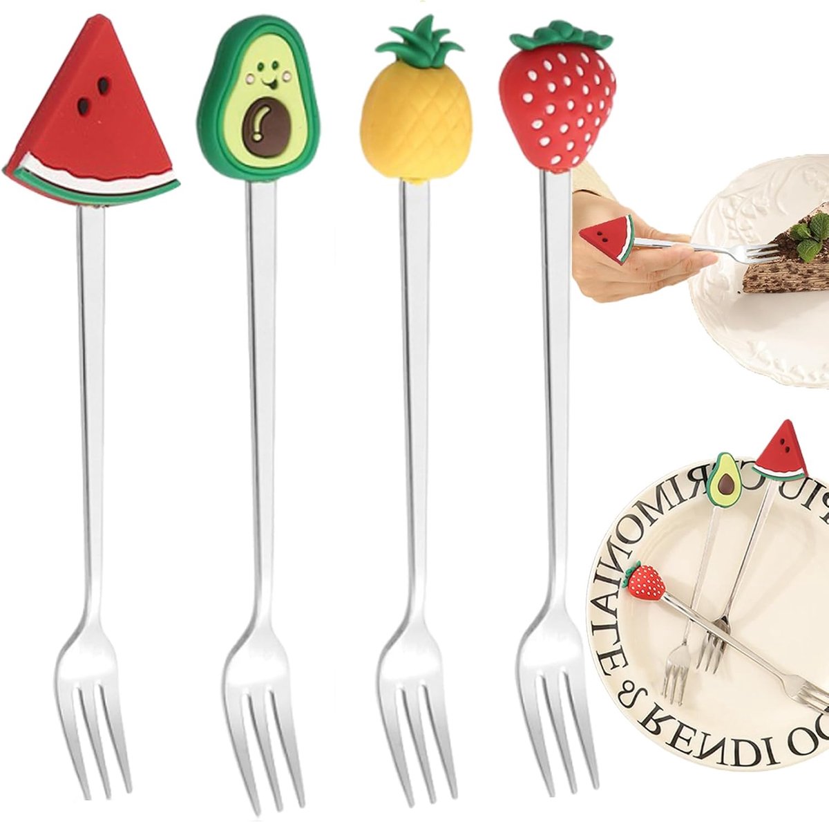 Bento fruit vorken 4 stuks - RVS - Cartoon ontwerp - Leuk voor kinderen en volwassenen - ShopVlot