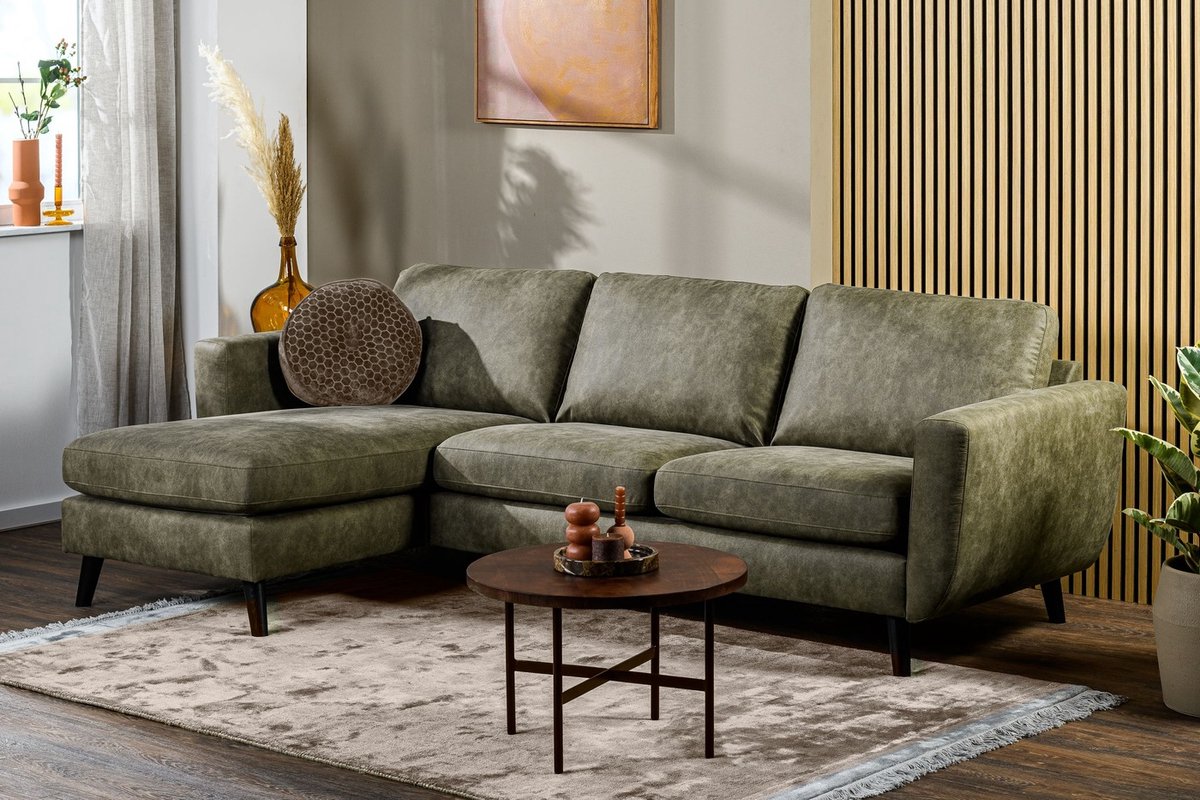 3-Zits Bank Groen - Stof/Textiel - 258x155x83cm - 3-Zits Bank Savannah - Giga Meubel