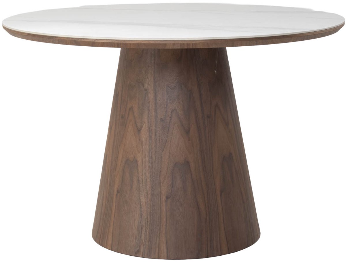 Giga Meubel Eettafel Alba - Wit Keramiek/Walnoot - Ø115x77cm