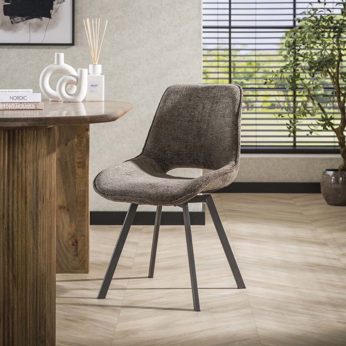 Giga Meubel Eetkamerstoel Swivel Rich - Taupe Stof - Set van 4