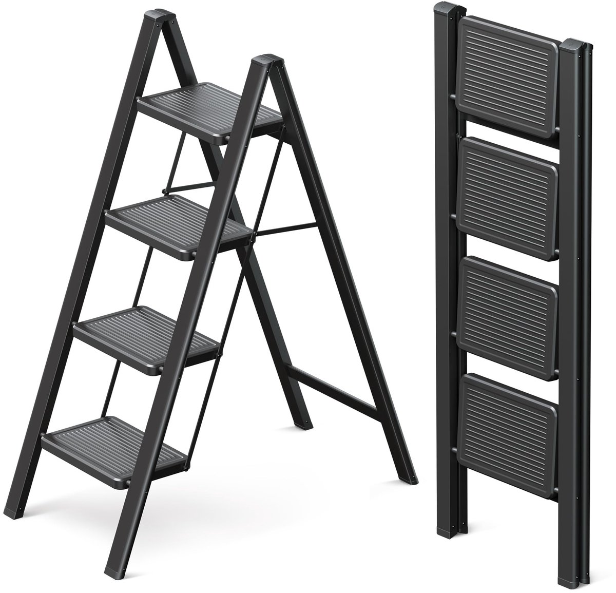Opvouwbare ladder 4 treden - brede antislippedalen - stevig en veilig - ideaal voor thuisgebruik - ShopVlot