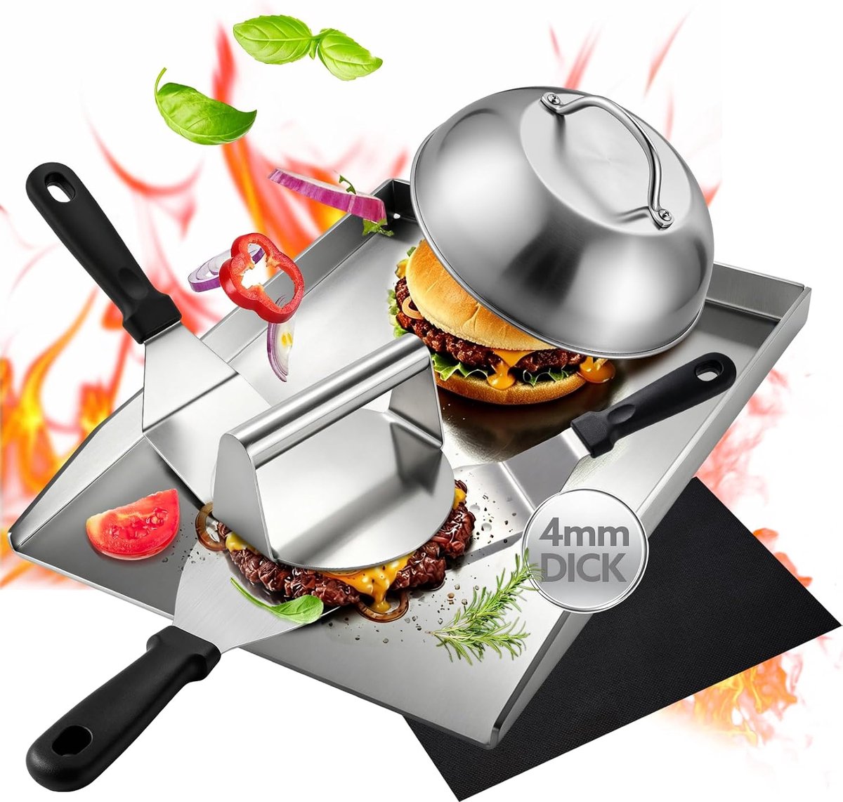 Grillplaat 4 mm - massief staal - perfect voor barbecue - duurzame warmteverdeling - ShopVlot