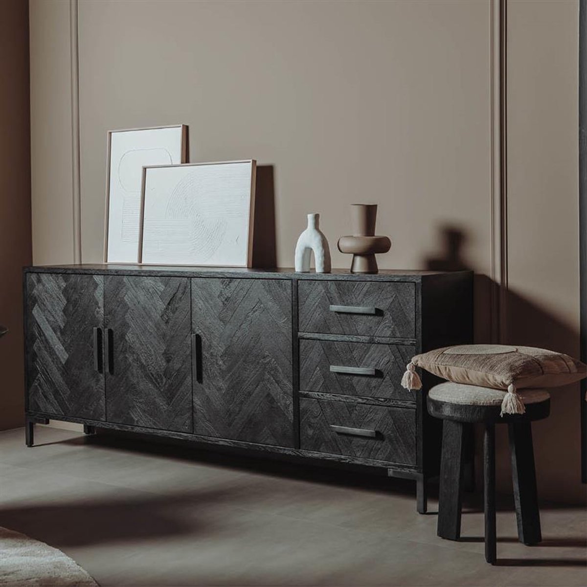 Tower Living Dressoir Ziano - Zwart Hout - 220x45x90cm