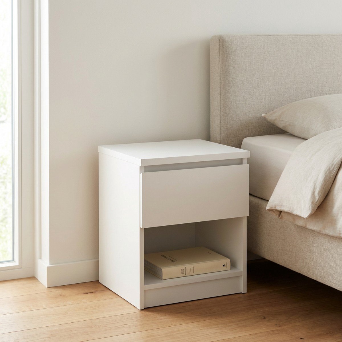 Nachtkastje Ylva 1 lade Wit - Giga Living