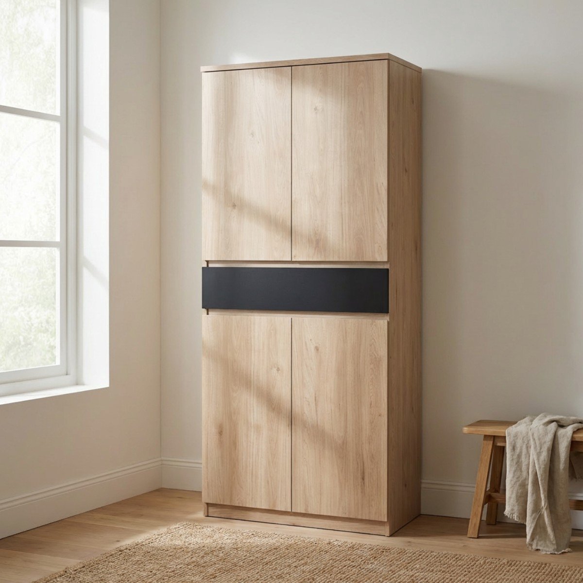 Schoenenkast Ylva met 4 deuren + 1 lade Matzwart Hickory - Giga Living