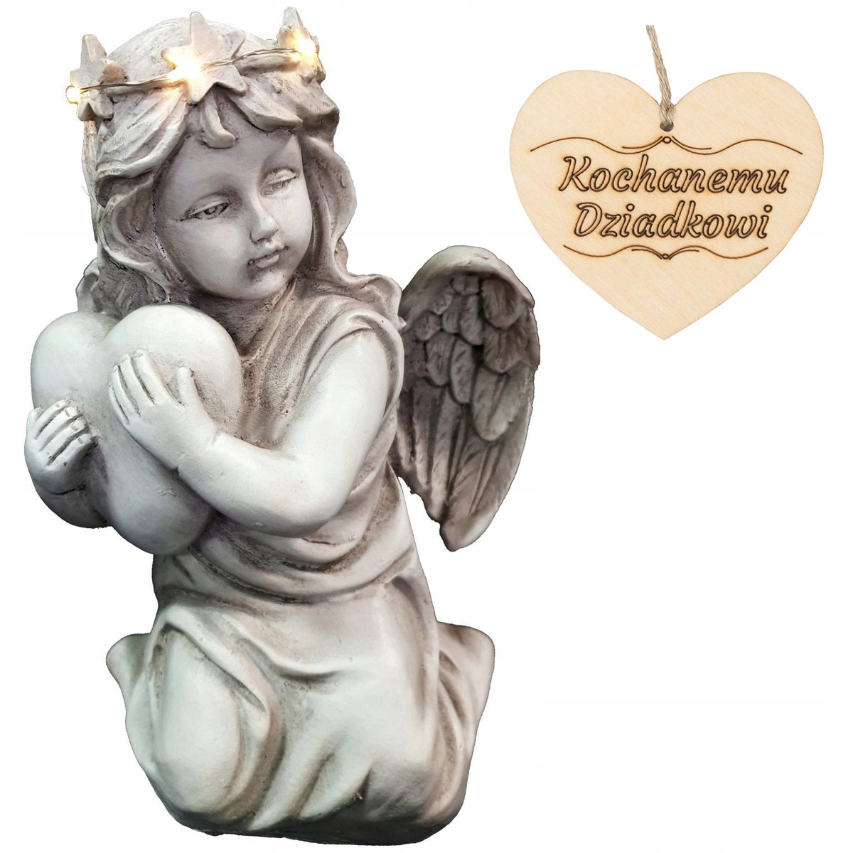 Grote Engel Graflicht met LED Hart - 20cm - Voor Tuin of Graf