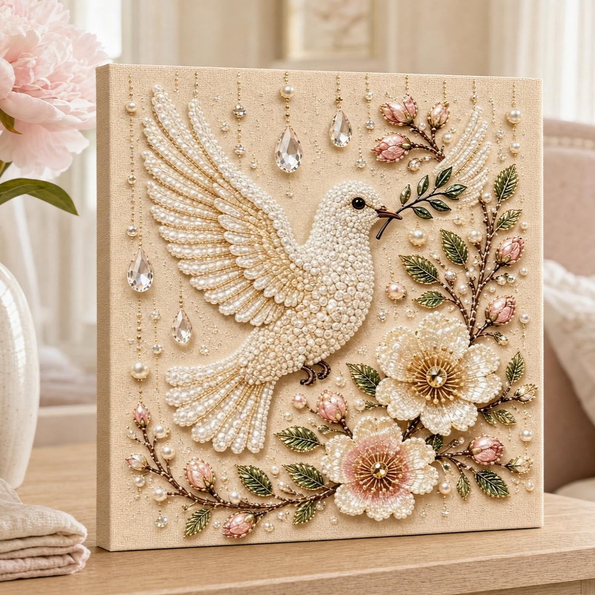 Casalora® Vogel Parel Diamond Painting – DIY 3D Parel Kunstwerk – Decoratie op Canvas met Frame – Creatieve Hobby voor Volwassenen – Vogel Wanddecoratie – 20 × 20 cm
