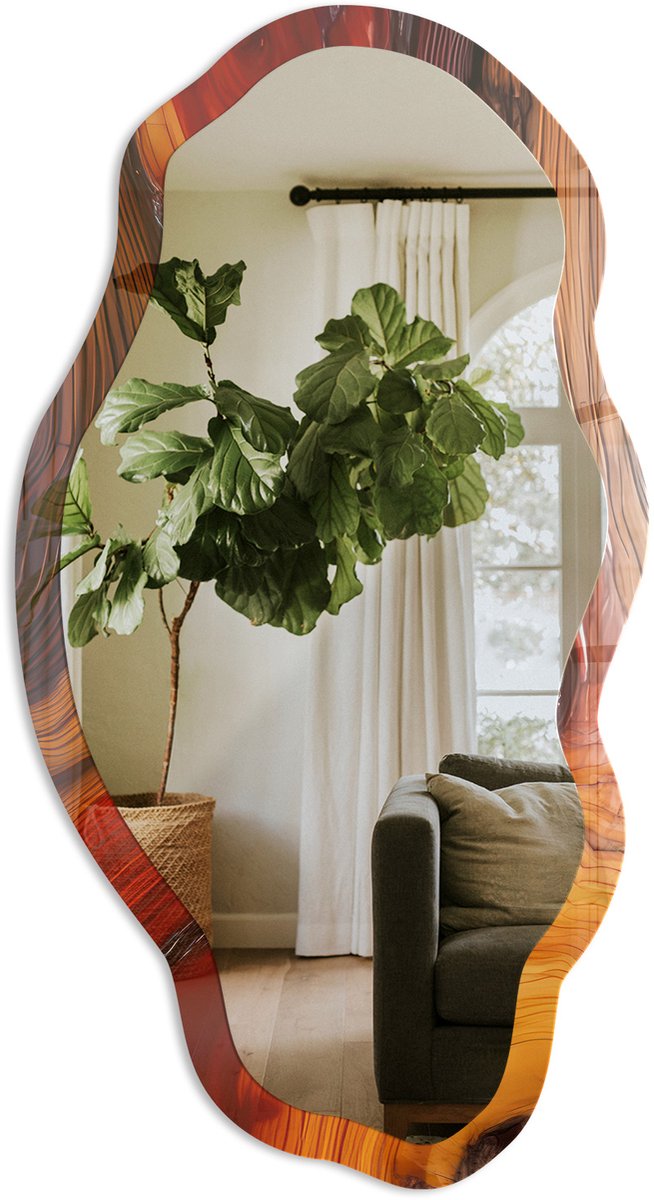 TULUP De Energie Van De Natuur Spiegel - Oranje Rechthoekige Spiegel Met Modern Design - Organische Spiegel - Woonkamer, Kantoor, Hal - Abstract - 45x90 cm - Totale afmeting 52x97 cm Energie Van De Natuur, Oranje