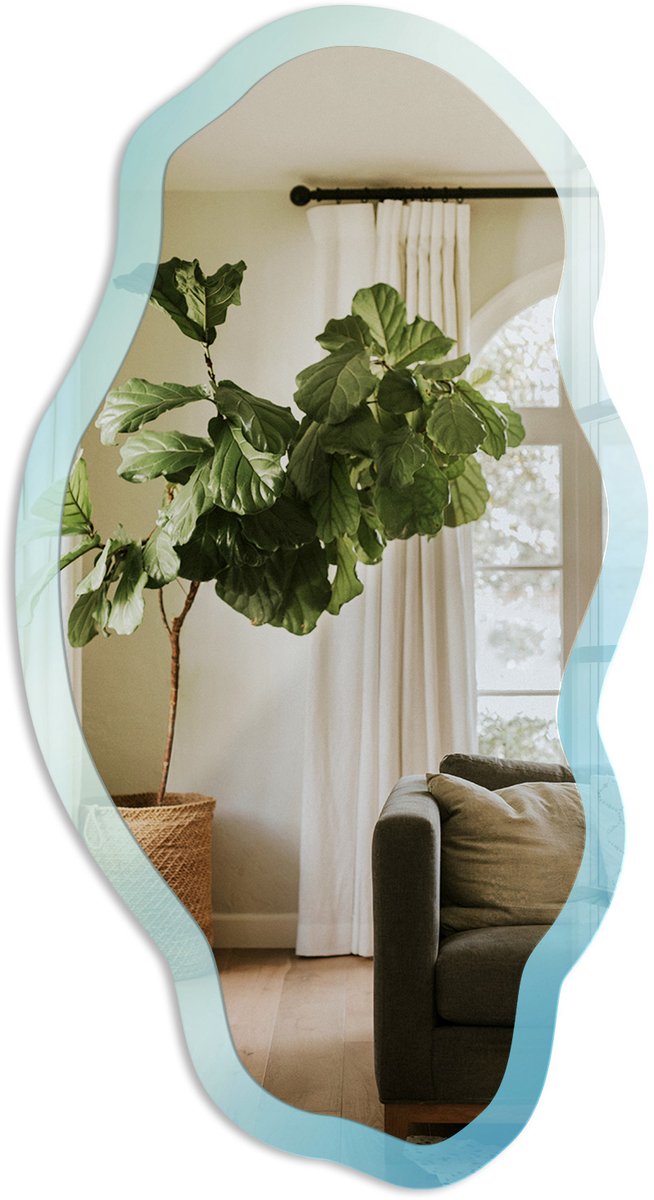 TULUP Hemelse Droom Spiegel - Blauw Stijlvolle Wandspiegel - Organische Spiegel - Slaapkamer, Woonkamer, Kantoor - Boho - 45x90 cm - Totale afmeting 52x97 cm Hemelse Droom, Blauw