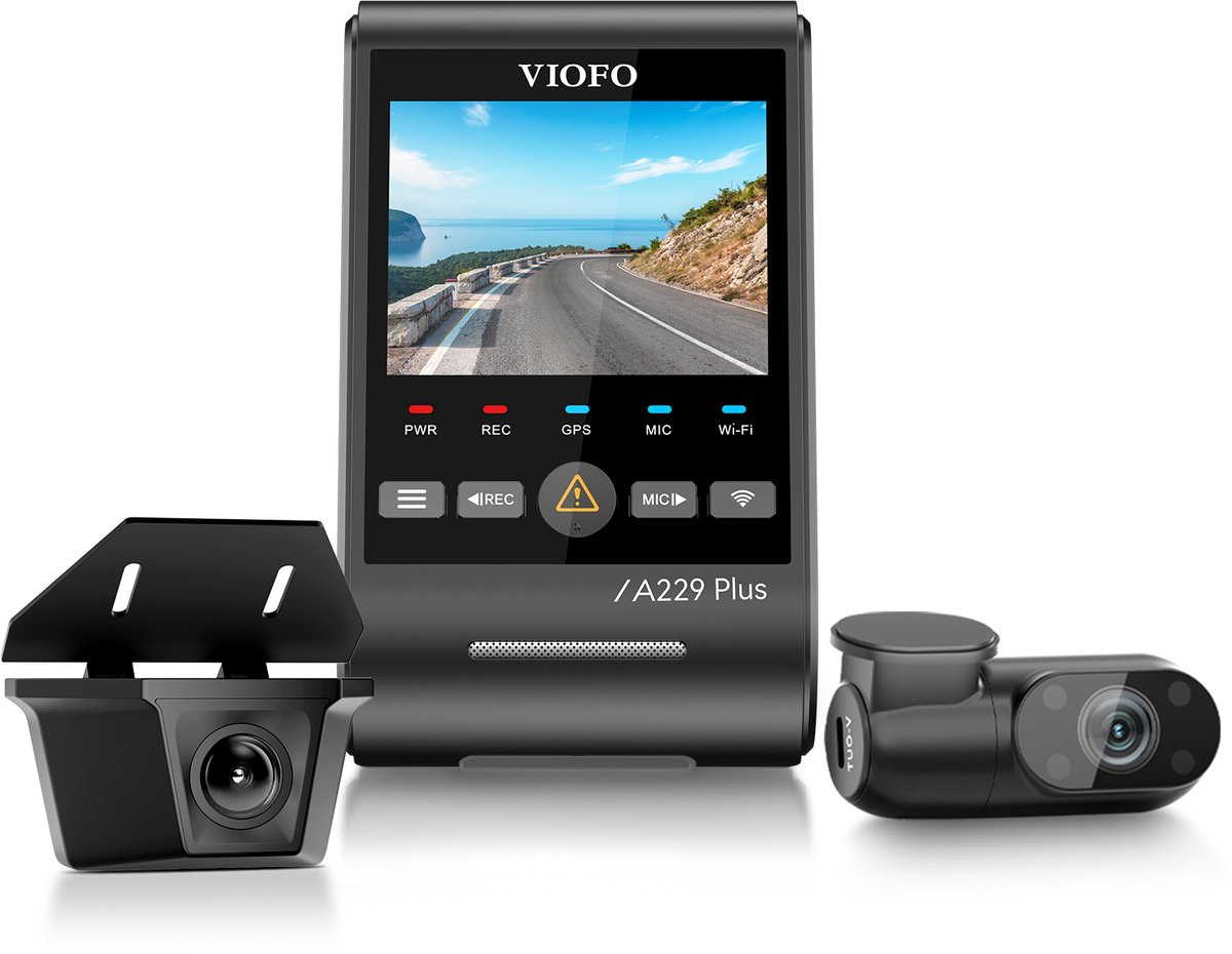 VIOFO A229 Plus-W 3CH - Dashcam - 2K Voorcamera - 2K Waterdichte IP67 Achtercamera - 1080P IR Interieurcamera - Sony STARVIS 2 - GPS - 5GHz WiFi