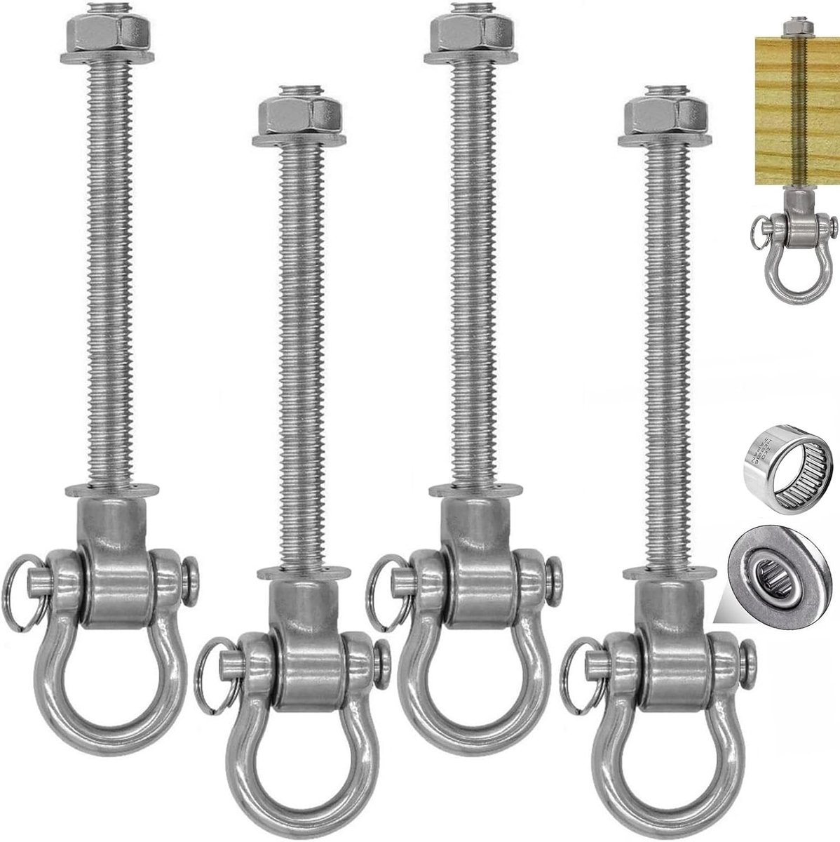 Swing Hangers 4-delige set - M10 RVS schommelhaken - hoge belasting - ideaal voor hangstoelen