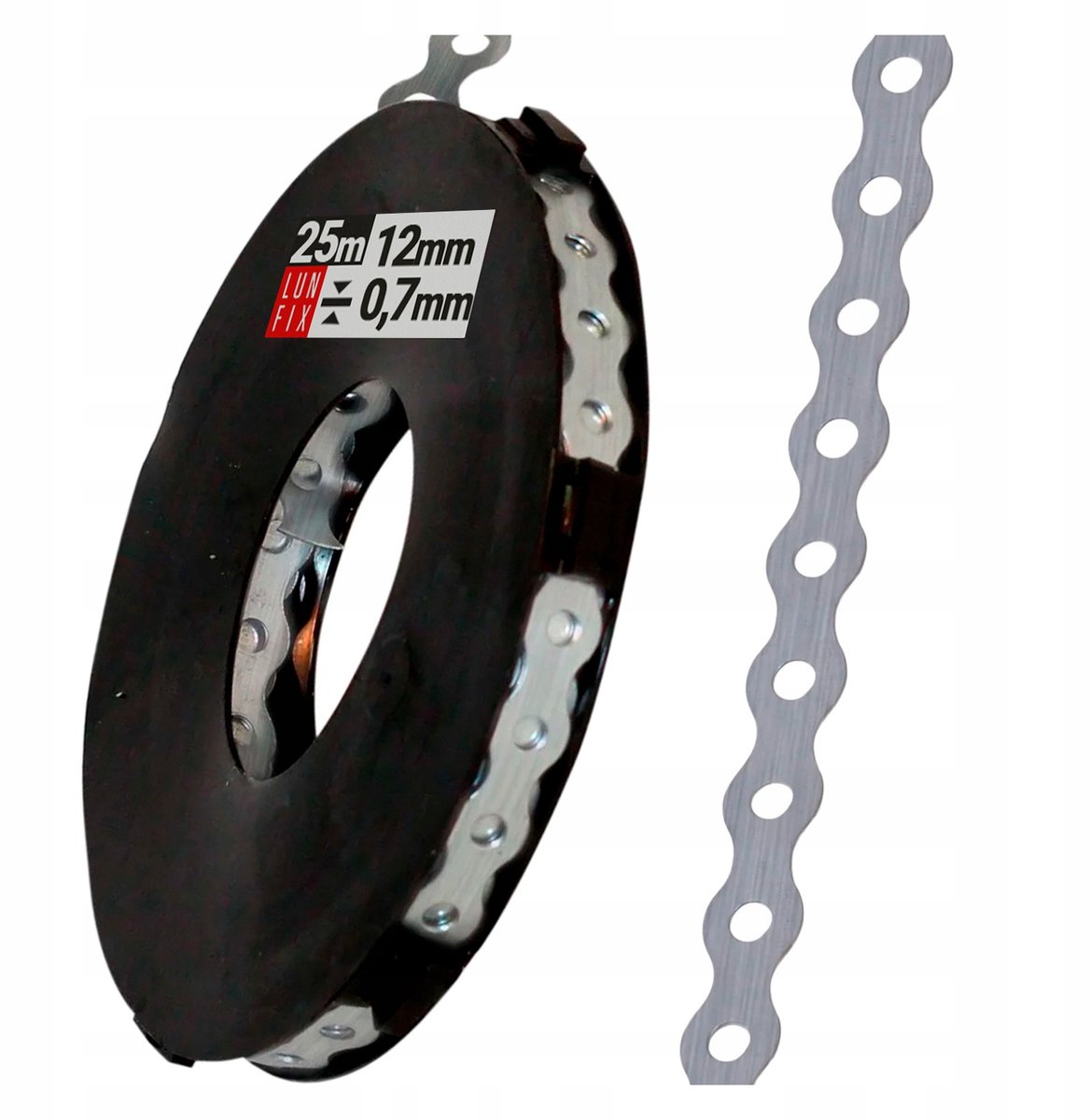 LUN FIX - Montageband - 12x0,7 mm - Verzinkt staal - Lengte 25m - Breedte 12 mm - Perforatiedband - Bevestigingsband