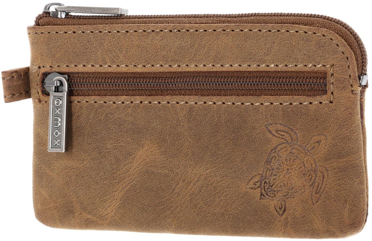 oxmox Leren sleutelgeval Leather Keyholder Turtle 2.0 Embossed Vintage Light Brown bruine