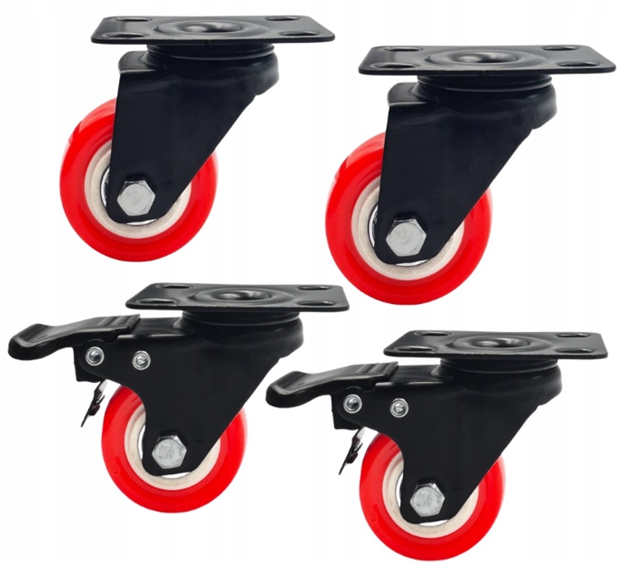 Set van 4 zwenkwielen voor werkplaatsmeubilair, 50mm, 40kg per wiel, met rem