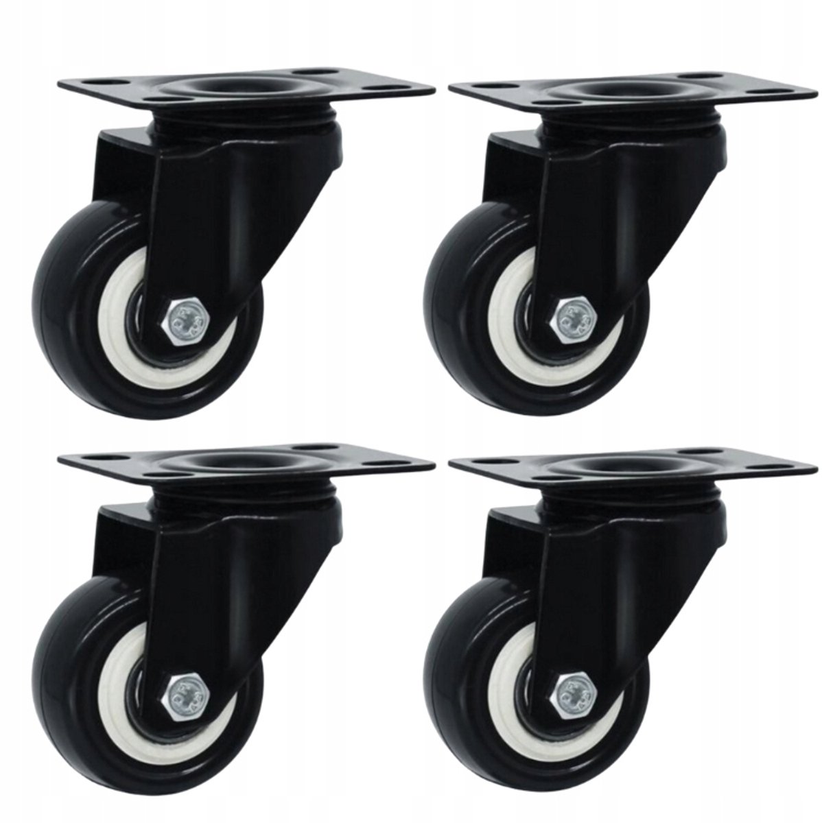 4x Zwenkwielen 50mm PVC Zwart - 40kg trekvermogen - montageplaat