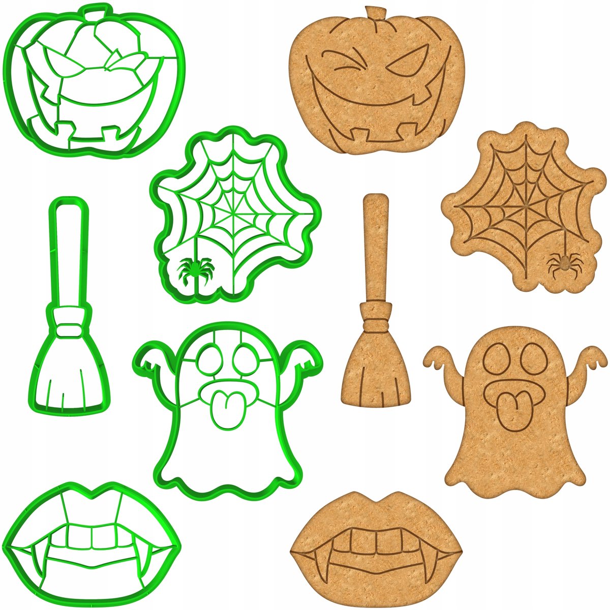 Halloween Koekjesvormpjes Set van 5 - Spook, Pompoen, Bezem, Vampier