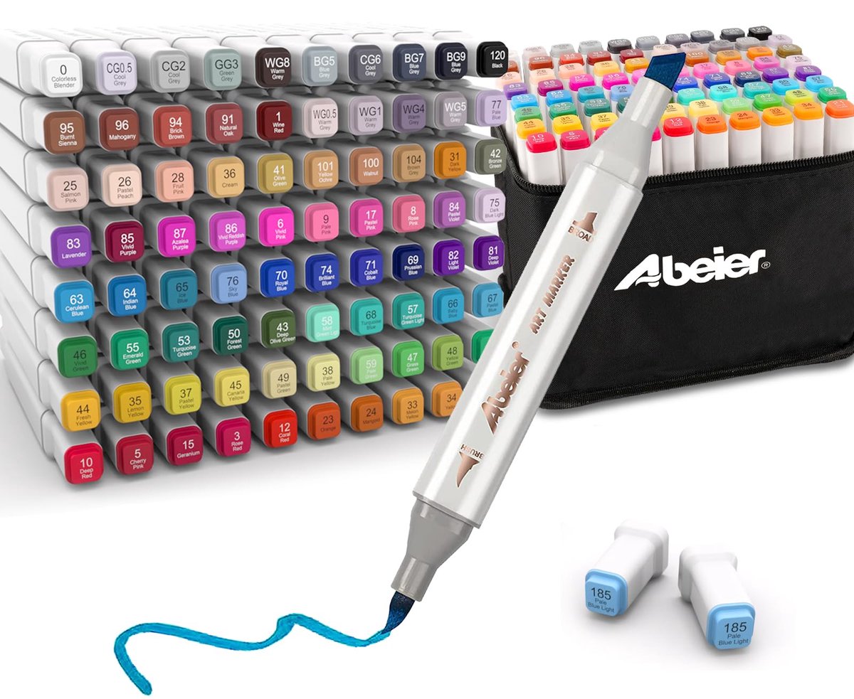 ABEIER Alcoholstift, 80 kleuren, twinmarkers, dubbele punt, viltstiften, permanente markers, tekenmarkers voor - ShopVlot