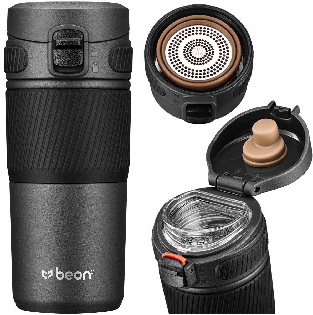 Beon Origo Thermosbeker 450ml - Lekvrij & Antislip - Zwart