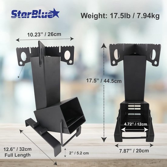 Vouwbare Rocket Stove - grote brandstofkamer - ideaal voor buitenkoken - StarBlue — afbeelding 4