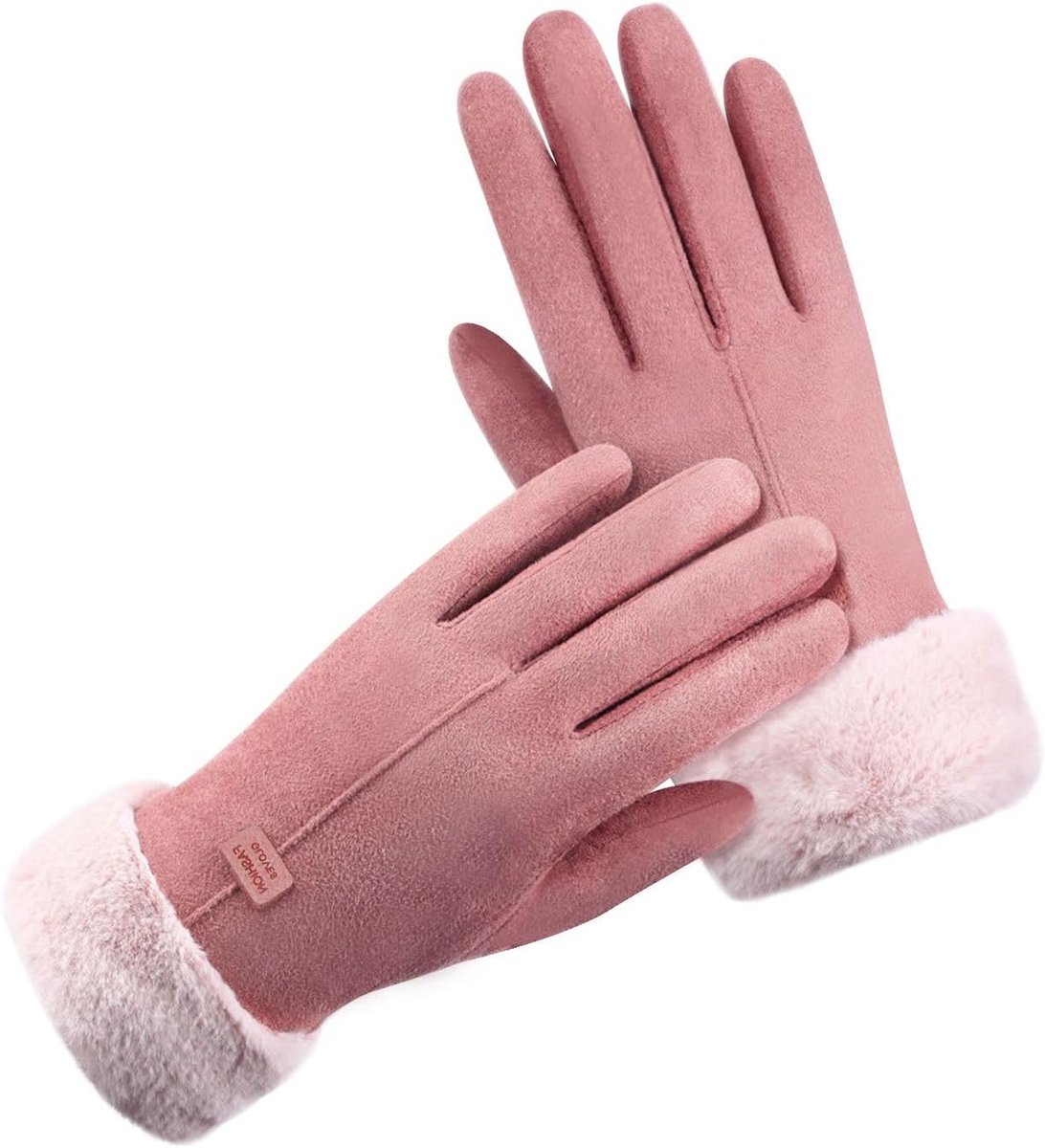 Dames winterhandschoenen - winddicht - suède met pluche voering - warm en touchscreen geschikt - ShopVlot