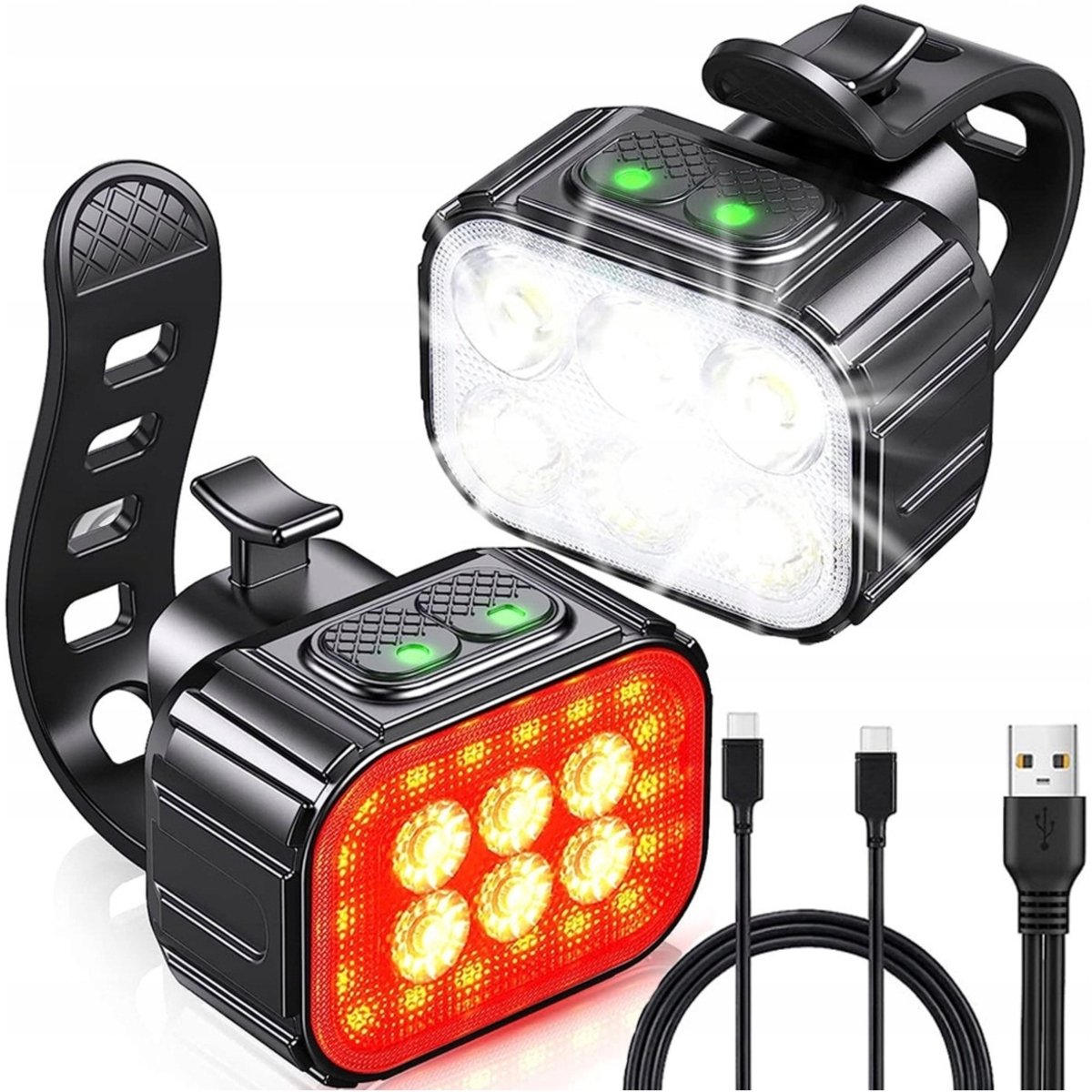 Fietsverlichting Set: Voor & Achter, 1100mAh/350mAh, tot 35u
