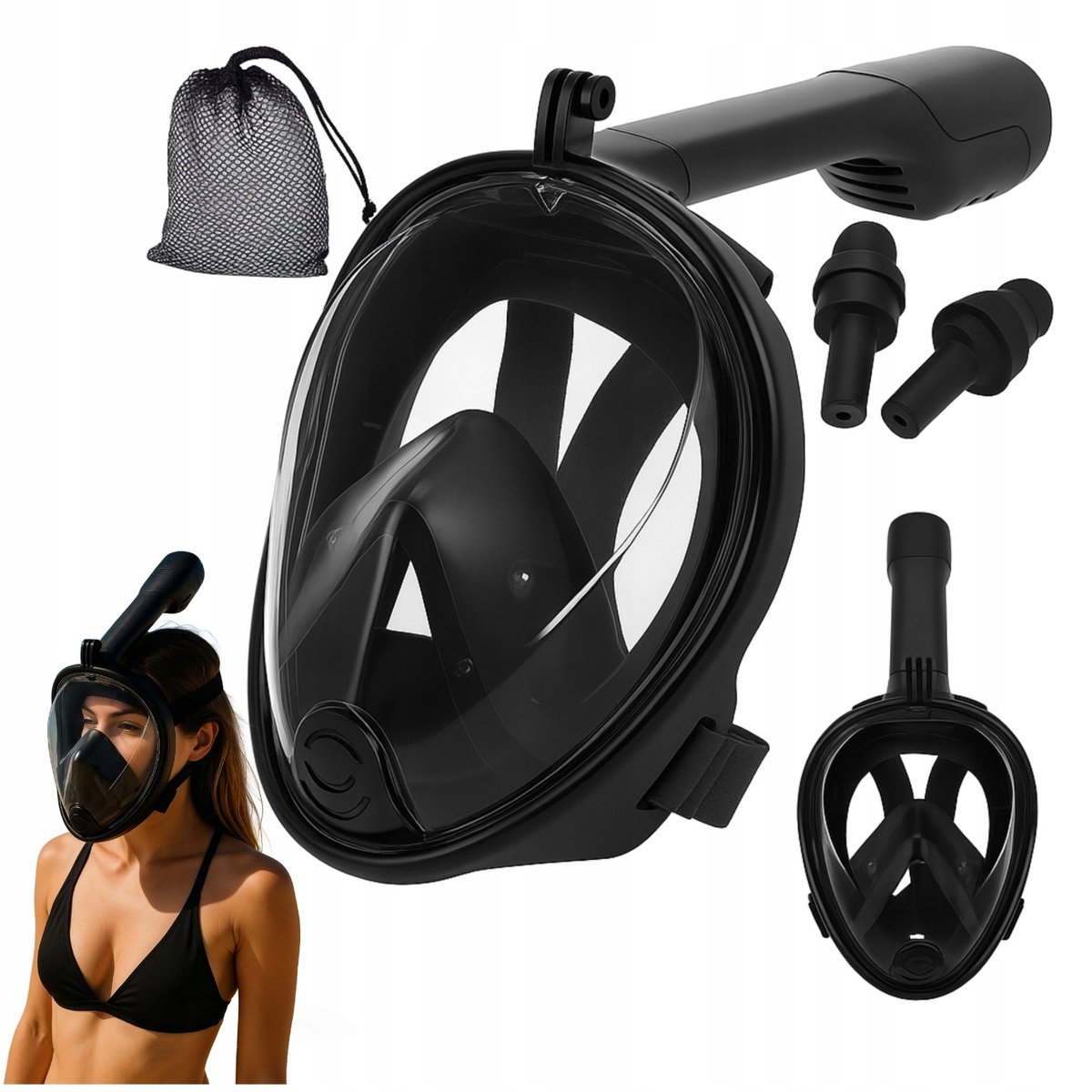 Volledig gezichtsmasker voor snorkelen en duiken met snorkel
