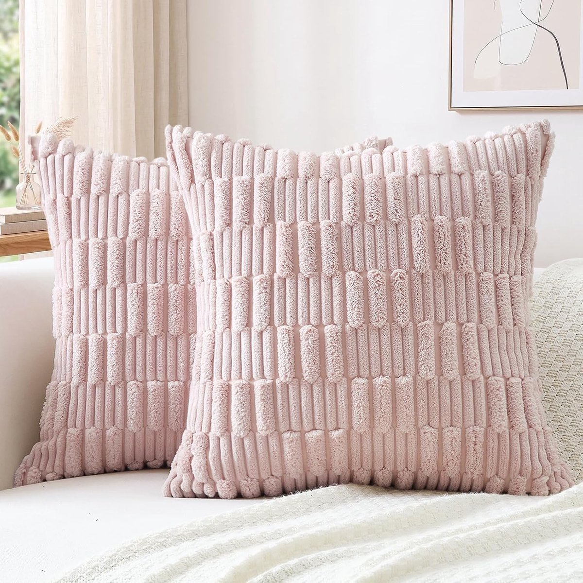 Kussenslopen set van 2 - 40 x 40 cm - corduroy - boho schaakbord design - zachte decoratie voor bank - ShopVlot