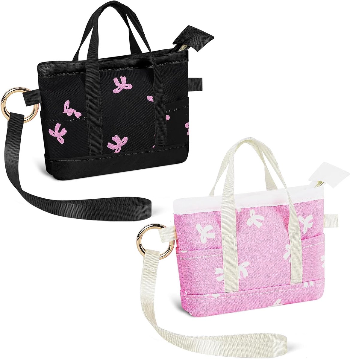 Mini portemonnee voor dames - set van 2 - zwart en roze - met sleutelhanger - ideaal voor dagelijks gebruik - ShopVlot