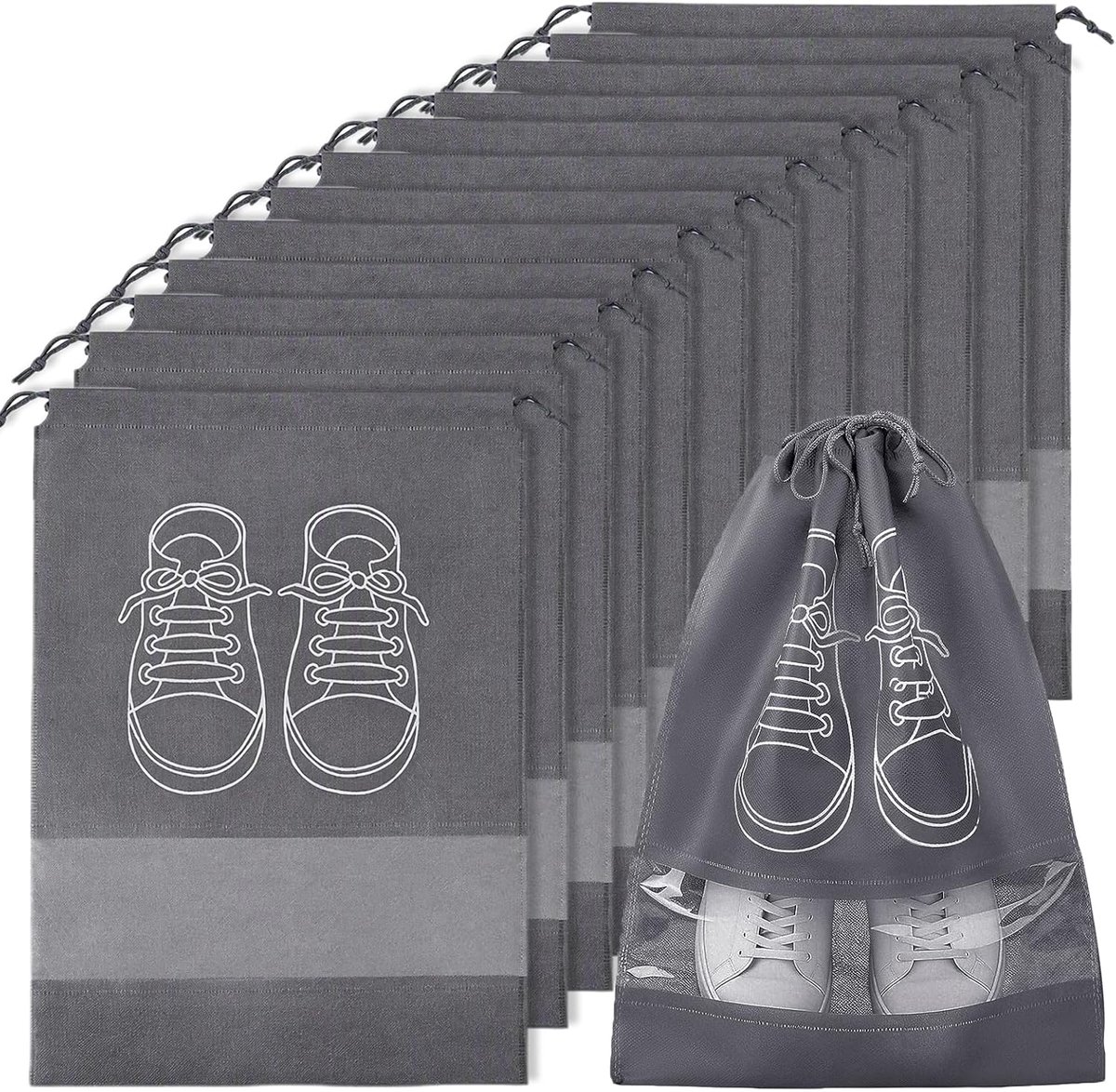 Schoenenzak reisset 36x45cm - donkergrijs - stofdicht design - beschermt schoenen op reis - ShopVlot
