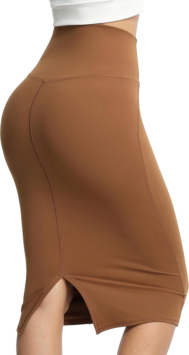 Pencilrok dames hoog in de taille - midi lengte - met split achter - casual werkoutfit - ShopVlot