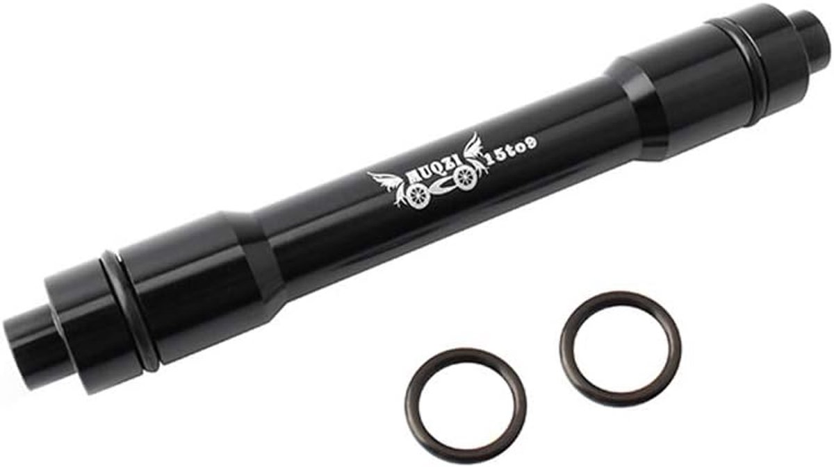 Conversieadapter 15mm - zwart aluminium - voor 9mm snelspan mountainbike - schokabsorberend - ShopVlot