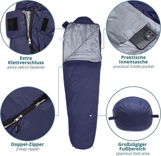 Donsslaapzak - Kampeerzak - Buiten slapen - Ultralicht en warm - 215 cm - Donkergrijs — afbeelding 2