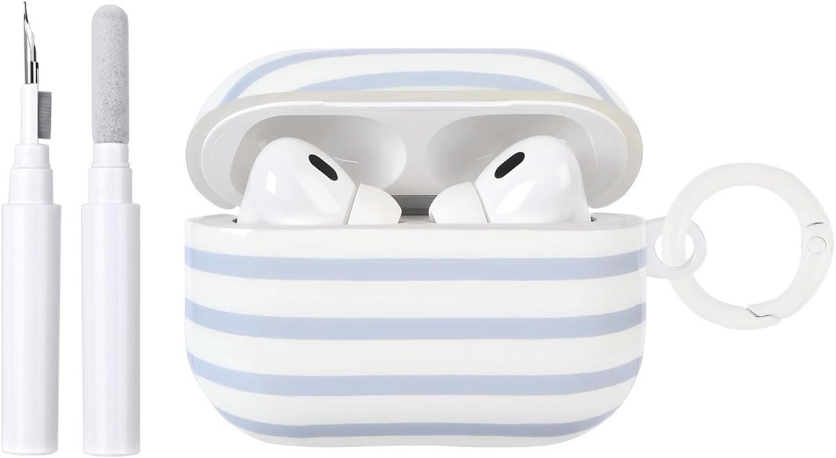 Compatibel met beschermhoes voor AirPods Pro 3e generatie met reinigingsset, schattig horizontale strepen, esthetisch - ShopVlot